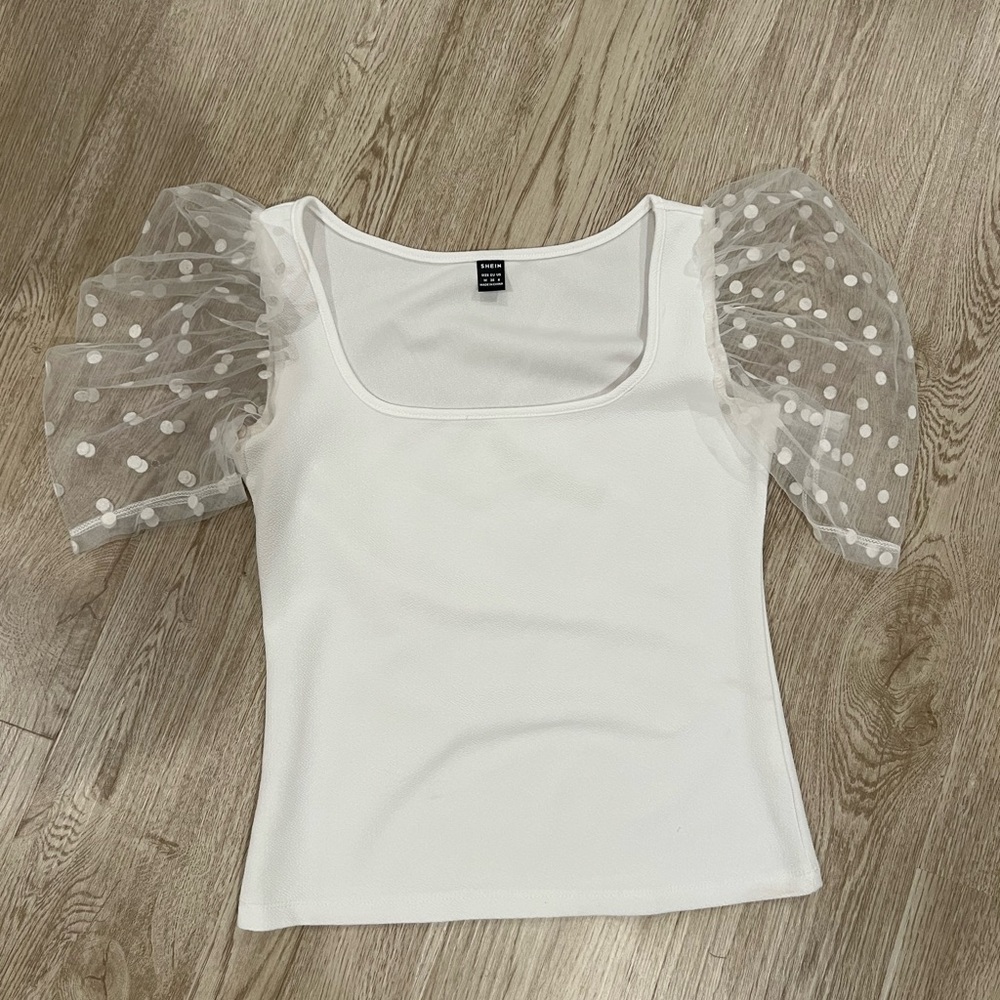 White Puff Sleeve Tulle Top